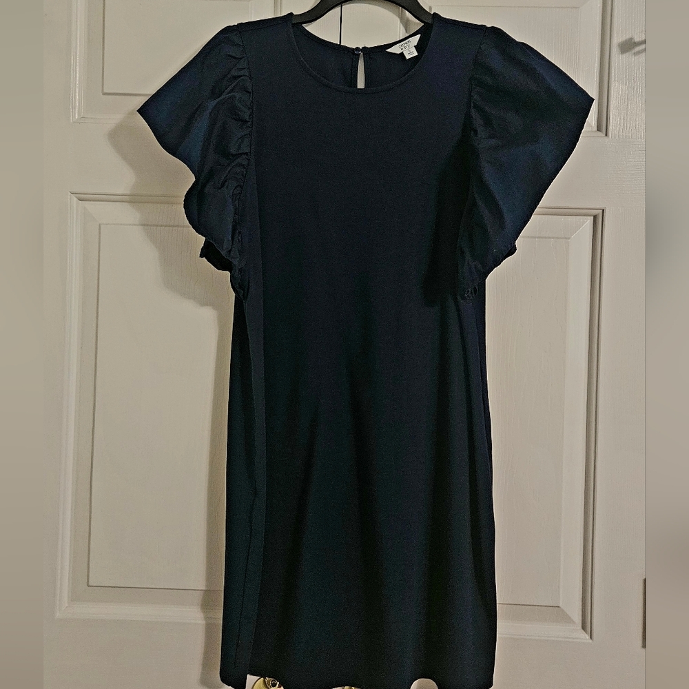 Crown & Ivy Ruffle Shoulder Navy Dress SIZE L